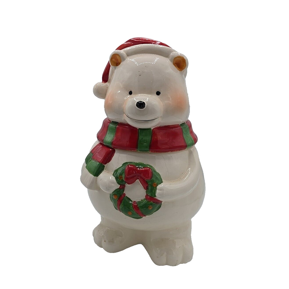 Vintage Seasonal Holiday Christmas‎ Collectible Polar Bear Ceramic Cookie Jar